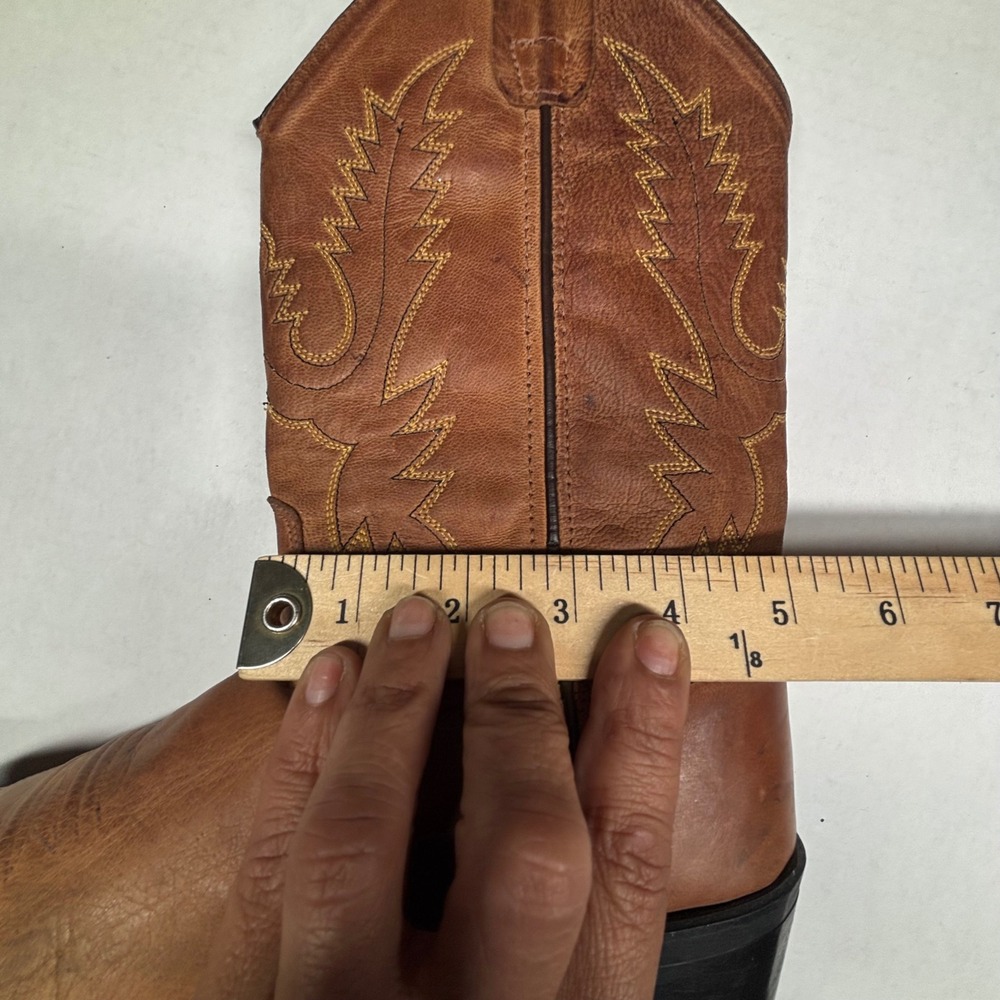 Old West Womens 6 Tan Leather Western Cowgirl Boots Classic Rodeo Round Toe - Picture 6 of 8